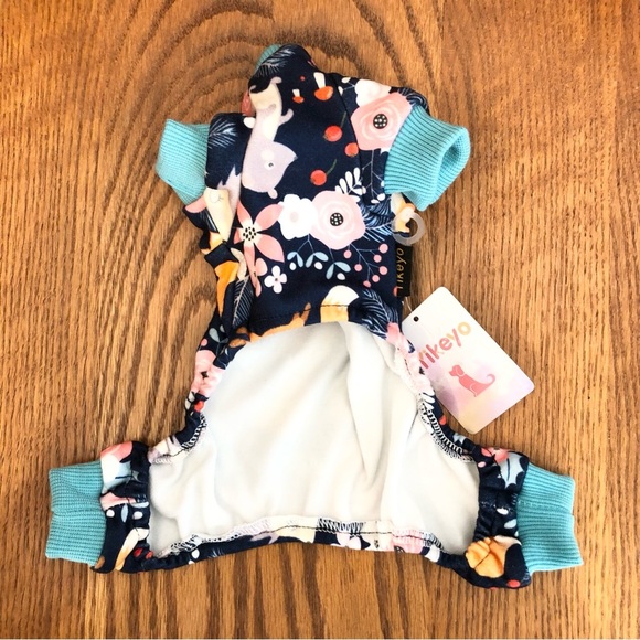 🌈 6/$60, NWT, Yikeo Dog Onesie, Fox Theme, Blue/Pink, Floral, XSmall - Picture 4 of 7